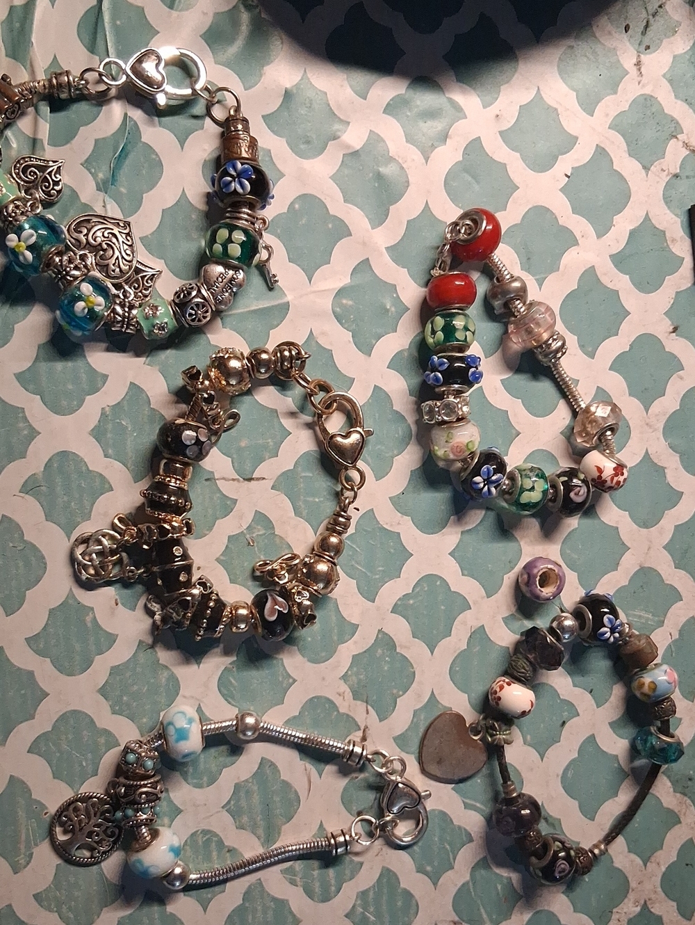 Pandora Multicolor Glass & Silver Charm Bracelet Lot